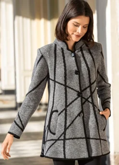 Online BADER Strickmantel in Jacquard-Dessin GRAU MELIERT-SCHWARZ