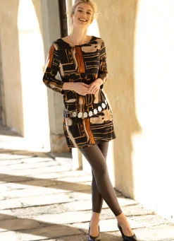 Clearance KLAUS MODELLE MADE IN GERMANY Strick-Tunika in Feinstrick SCHWARZ-CAMEL-MULTICOLOR