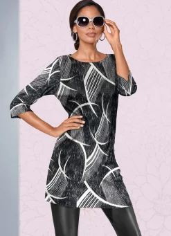 KLAUS MODELLE MADE IN GERMANY Strick-Tunika in Jacquard-Dessin SCHWARZ-WEISS