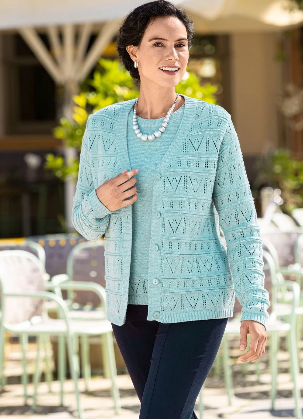 Hot BADER Strick-Twinset mit Ajourakzenten MINT