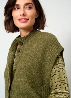 Best BADER Strickweste aus Bouclé-Melangegarn MOOSGRÜN