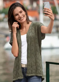 Sale BADER Strickweste mit Ajourmuster KHAKI