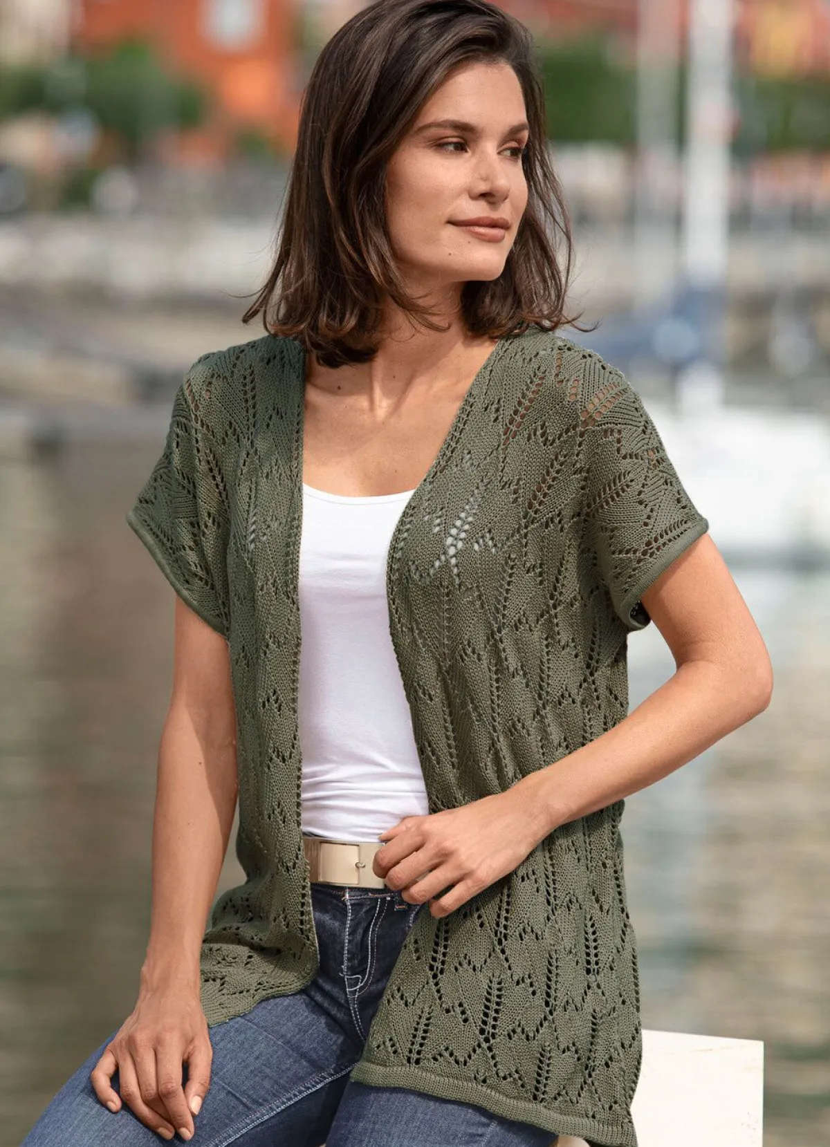 Sale BADER Strickweste mit Ajourmuster KHAKI