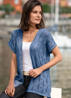 BADER Strickweste mit Ajourmuster JEANSBLAU MELIERT
