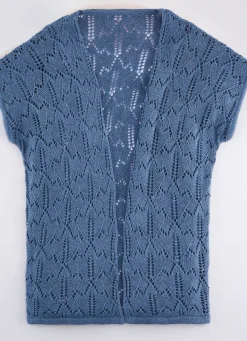 BADER Strickweste mit Ajourmuster JEANSBLAU MELIERT