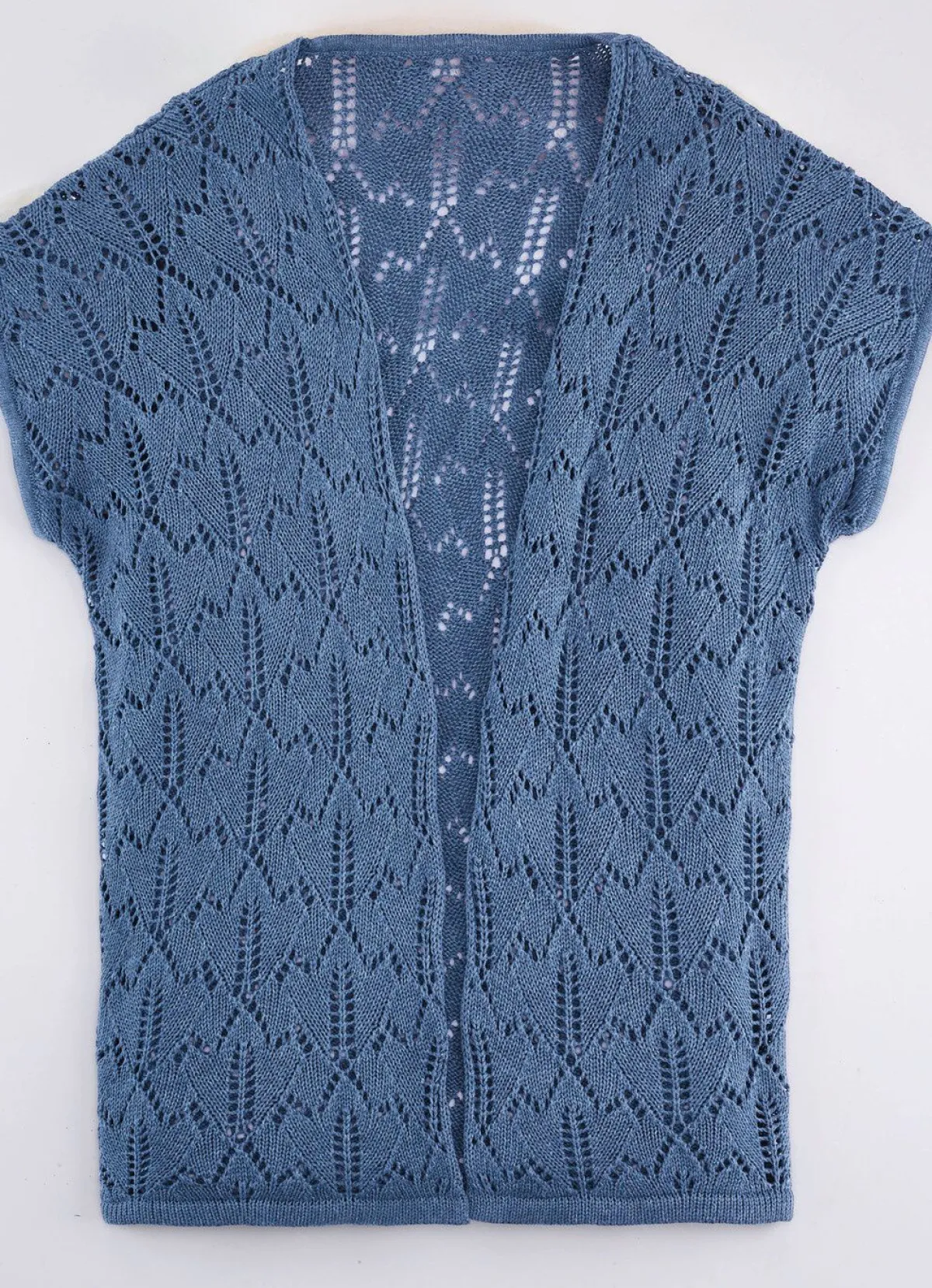 BADER Strickweste mit Ajourmuster JEANSBLAU MELIERT
