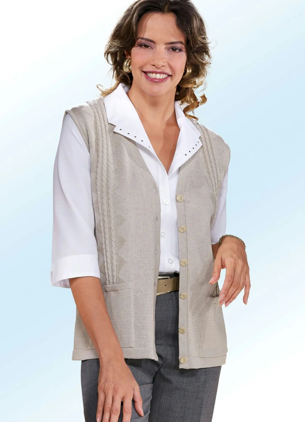 BADER Strickweste mit Zopfdessin BEIGE