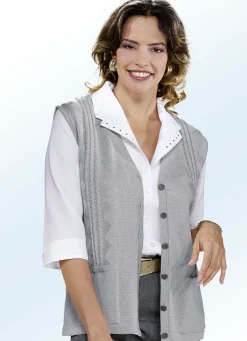 Hot BADER Strickweste mit Zopfdessin HELLGRAU