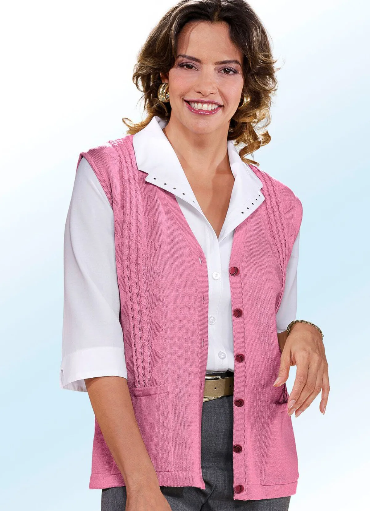 Outlet BADER Strickweste mit Zopfdessin ROSENHOLZ