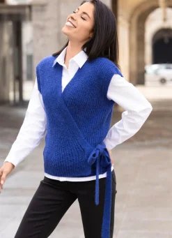 Outlet BADER Strick-Wickelweste mit Alpaka ROYALBLAU