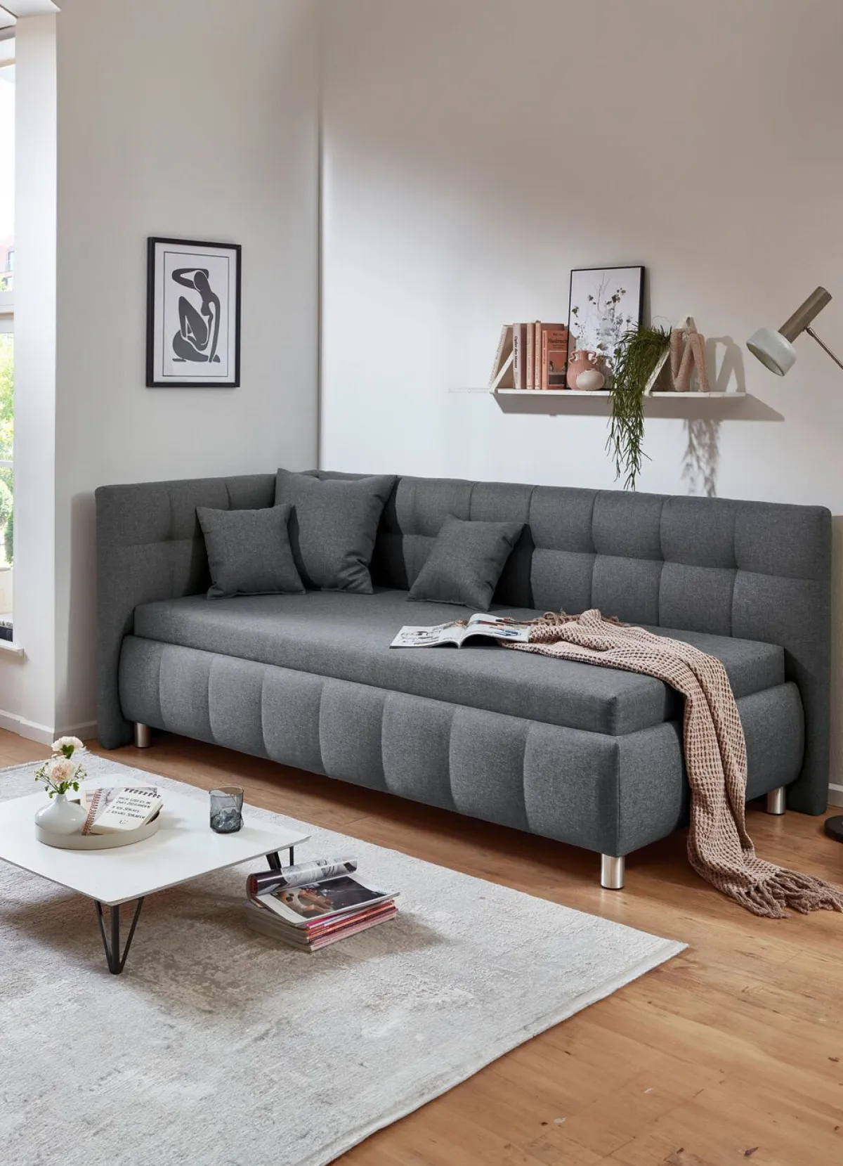 Clearance BADER Studioliege mit Kissen und Bettkasten GRAU