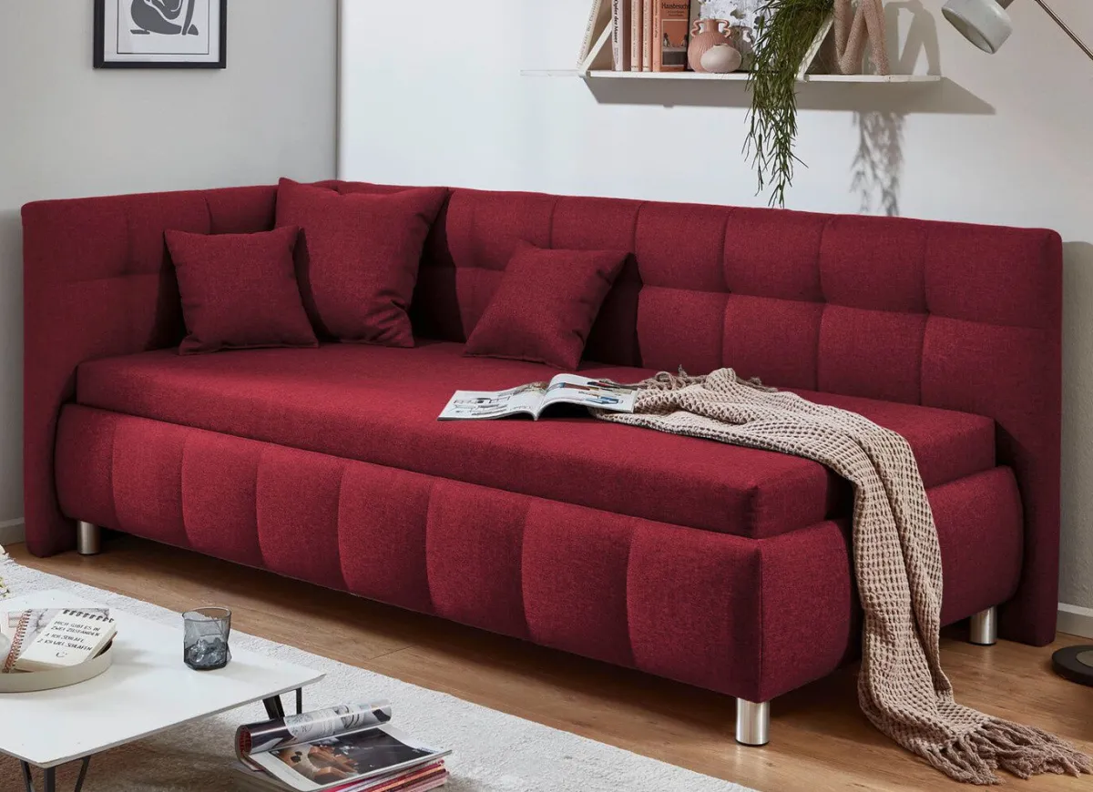 Discount BADER Studioliege mit Kissen und Bettkasten ROT
