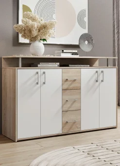 Best BADER Stylisches Highboard EICHE SONOMA-WEISS