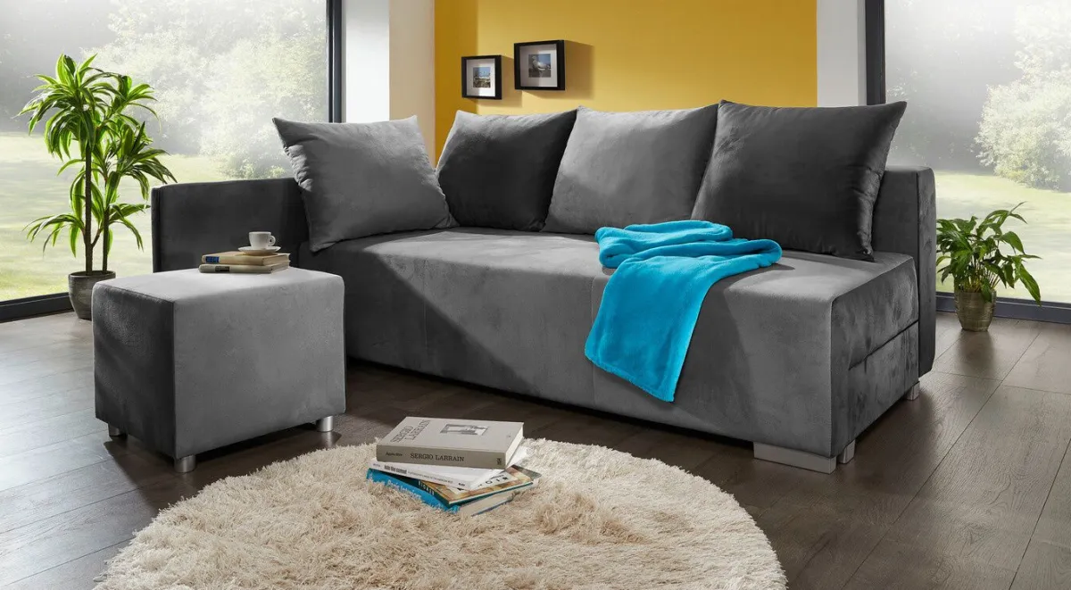 BADER Superkomfortable Polsterecke mit Hocker ANTHRAZIT-GRAU