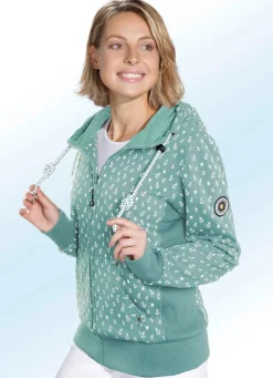 Online BADER Sweatjacke mit Ankermotiven JADEGRÜN-WEISS