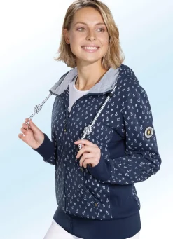 New BADER Sweatjacke mit Ankermotiven NAVY-ECRU