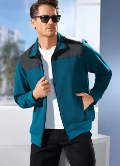 Outlet BADER Sweatjacke mit Seitentaschen PETROL-SCHWARZ