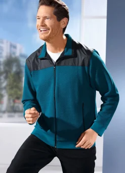 Outlet BADER Sweatjacke mit Seitentaschen PETROL-SCHWARZ