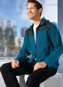 Outlet BADER Sweatjacke mit Seitentaschen PETROL-SCHWARZ
