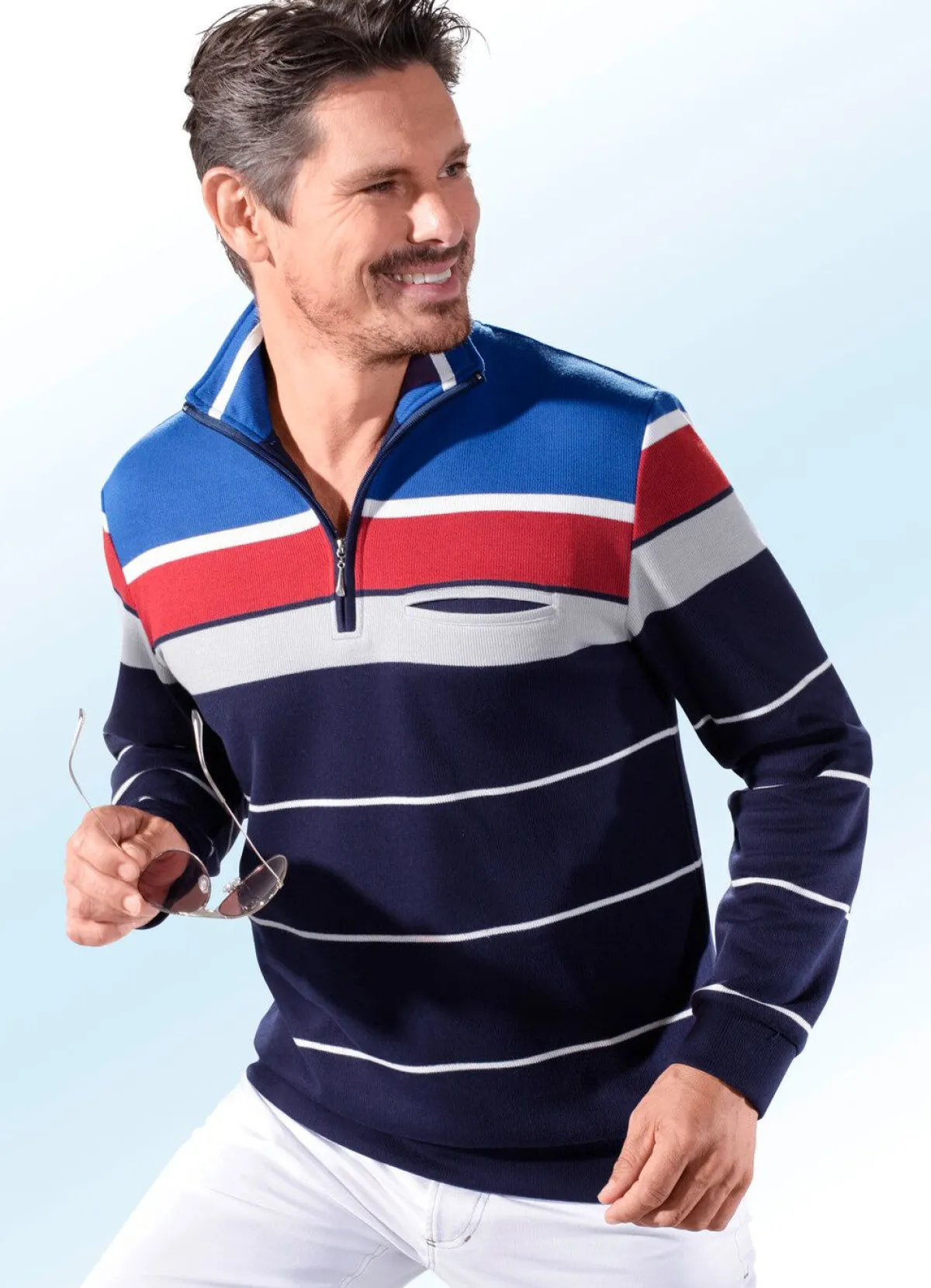 New BADER Sweatshirt mit Brusttasche MARINE-ROYALBLAU-ROT