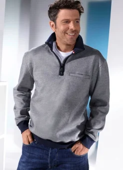 BADER Sweatshirt mit elastischen Bündchen-Abschlüssen MARINE-ECRU MELIERT