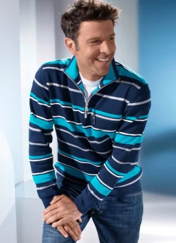 Hot BADER Sweatshirt mit Reißverschluss-Brusttasche MARINE-AQUA