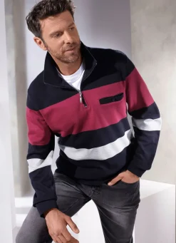 Sale BADER Sweatshirt mit knöpfbarer Brusttasche SCHWARZ-BORDEAUX-GRAU