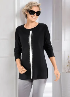 Hot BADER Sweatshirt mit kontrastfarbenem Zierband SCHWARZ
