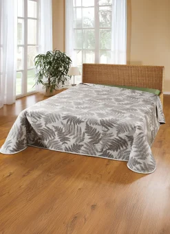 Sale BADER Tagesdecke mit naturnahen Blättermotiven SILBER