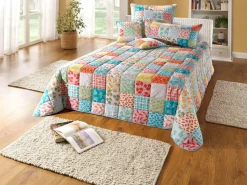 BADER Tagesdecke und Kissenbezüge in Patchwork-Optik ROSA-GEMUSTERT