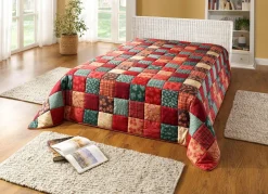 Clearance BADER Tagesdecke und Kissenbezüge in Patchwork-Optik ROT-GRÜN