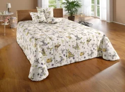 New BADER Tagesdecke und Kissenbezüge mit Schmetterlingsmotive BEIGE