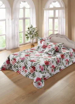 Clearance BADER Tagesdecke und Kissenbezüge mit Rosen- Motiven BUNT