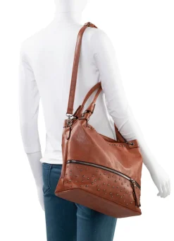 New BADER Tasche mit trendigen Ziernieten COGNAC