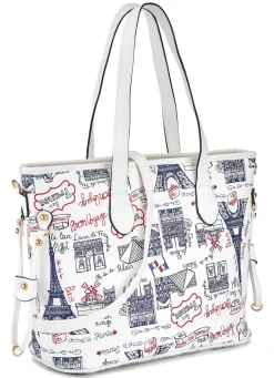 Discount BADER Tasche mit verspieltem Reise-Druckmotiv WEISS-BUNT