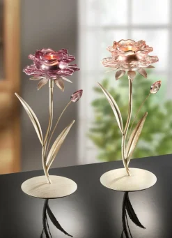 Hot BADER Teelichthalter aus Glas im 2er-Set LILA-ROSA-GOLD