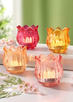 Clearance BADER Teelichthalter aus hochwertigem Glas, 4er-Set BUNT