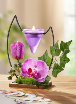 New BADER Teelichthalter mit Orchidee LILA