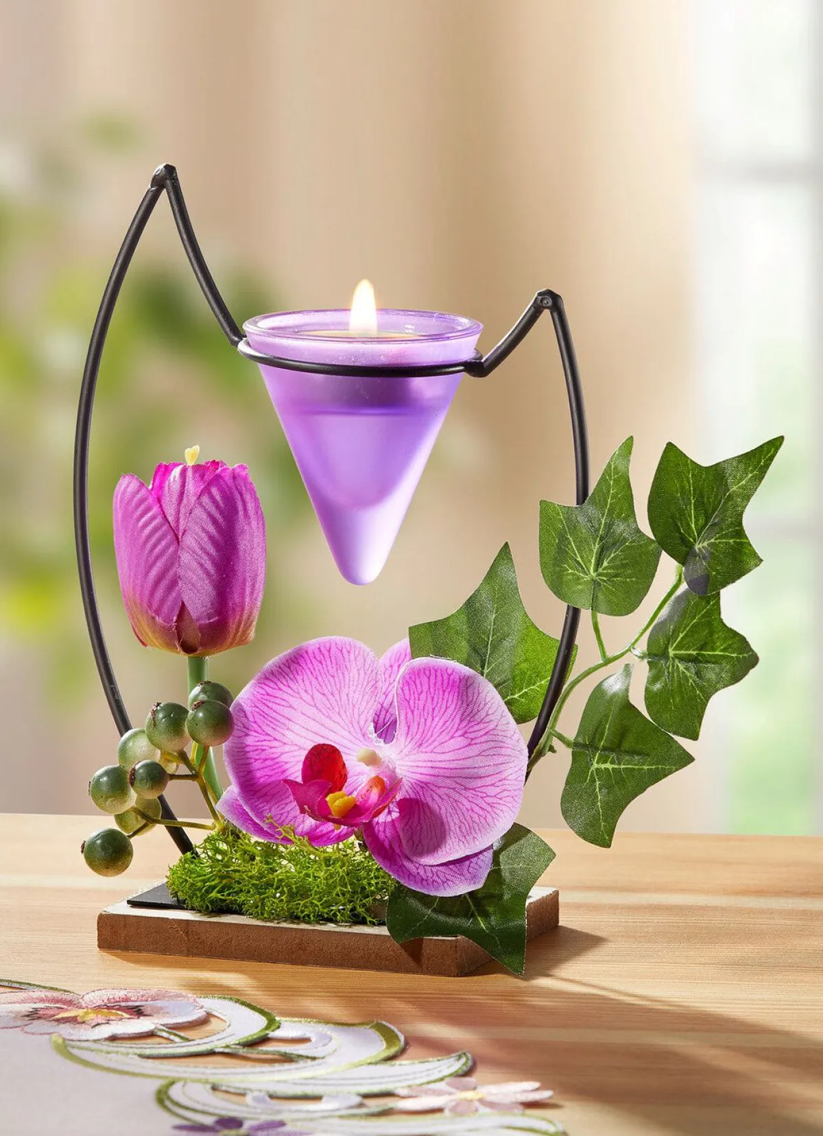 New BADER Teelichthalter mit Orchidee LILA