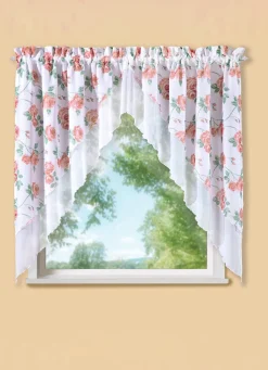 New BADER 2-teiliger Fensterbehang mit Rosenmotiv WEISS-TERRA