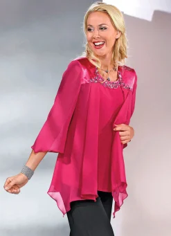BADER 2-teiliges Blusen-Set mit glänzendem Satin-Besatz FUCHSIA