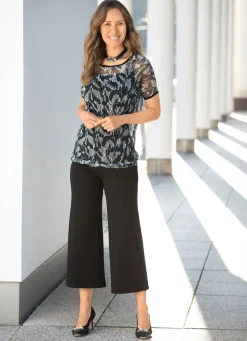 Best BADER 2-teiliges Set mit rundem Halsausschnitt SCHWARZ-BEIGE-ECRU