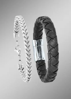 Discount BADER 2-teiliges Armband-Set aus Edelstahl und Leder