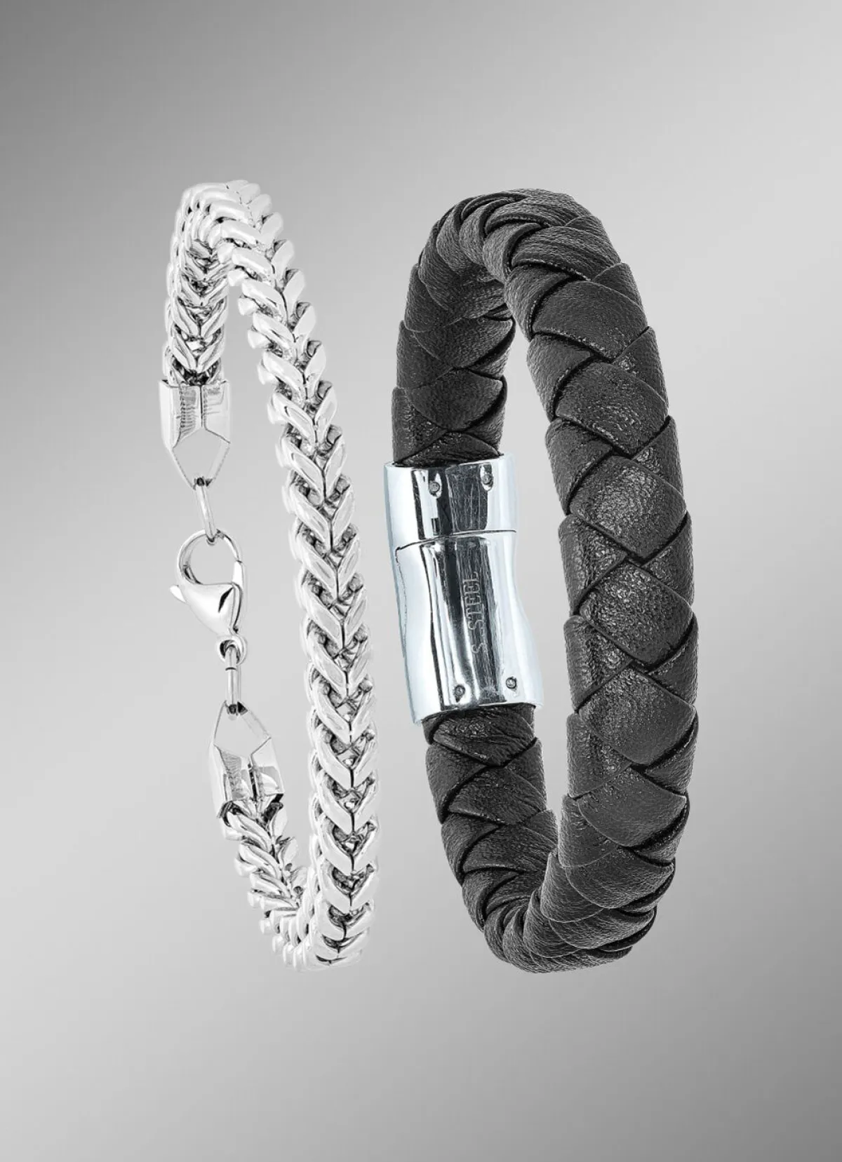 Discount BADER 2-teiliges Armband-Set aus Edelstahl und Leder