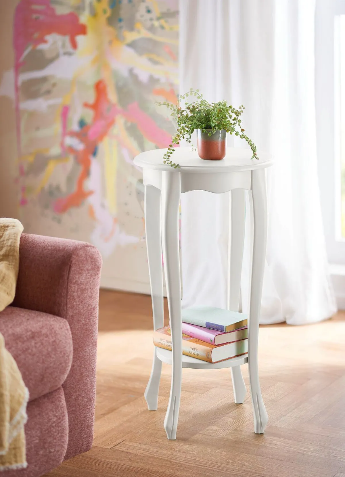 Clearance BADER Teilmassiver Beistelltisch aus Buchenholz WEISS