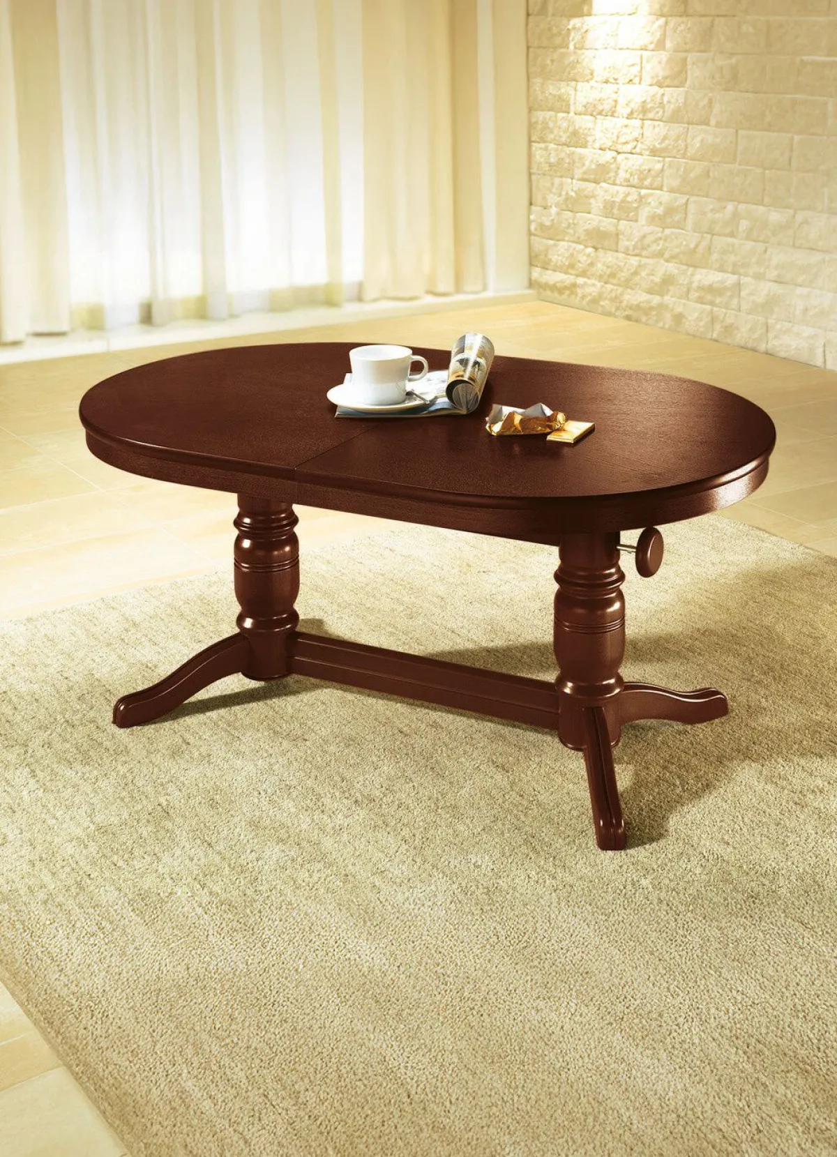 Hot BADER Teilmassiver Couchtisch mit gedrechseltem Tischgestell NUSSBAUM
