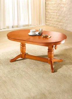 New BADER Teilmassiver Couchtisch mit gedrechseltem Tischgestell KIRSCHBAUM