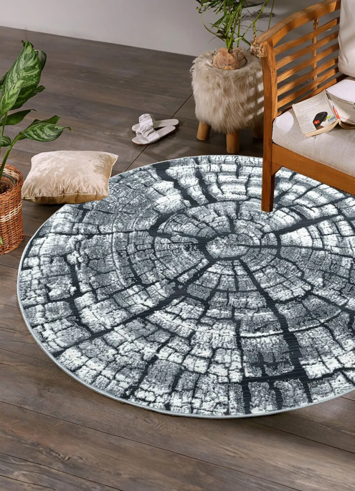 Clearance BADER Teppich im naturnahen Baumstamm-Design GRAU