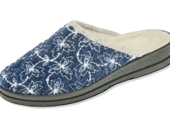 Online BADER Textil-Pantoffel mit schöner Stickerei BLAU