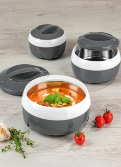 GOURMETMAXX Thermoschüssel-Set, 3 teilig GRAU-WEISS